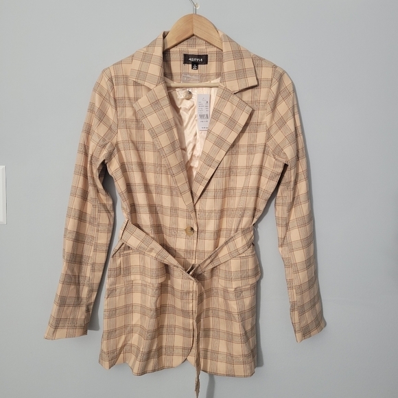 Pacsun 4Si3nna 4Sienna Neutral Dara Belted Blazer Coat NWT - Picture 2 of 10